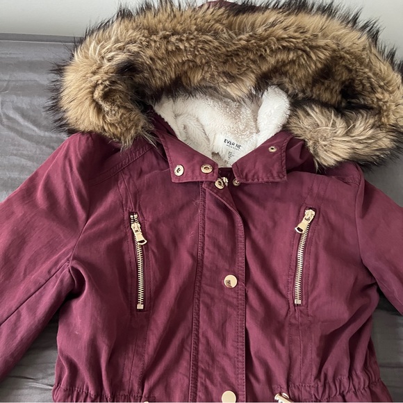 Ever New Faux Fur Lined Jacket Burgundy Gold Accents Size 2 Removable Lining - Picture 3 of 12